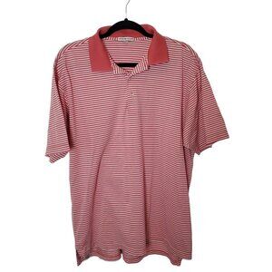 Vintage Peter Millar Polo Shirt XL‎ Coral White Stripe Preppy Golf Short sleeve